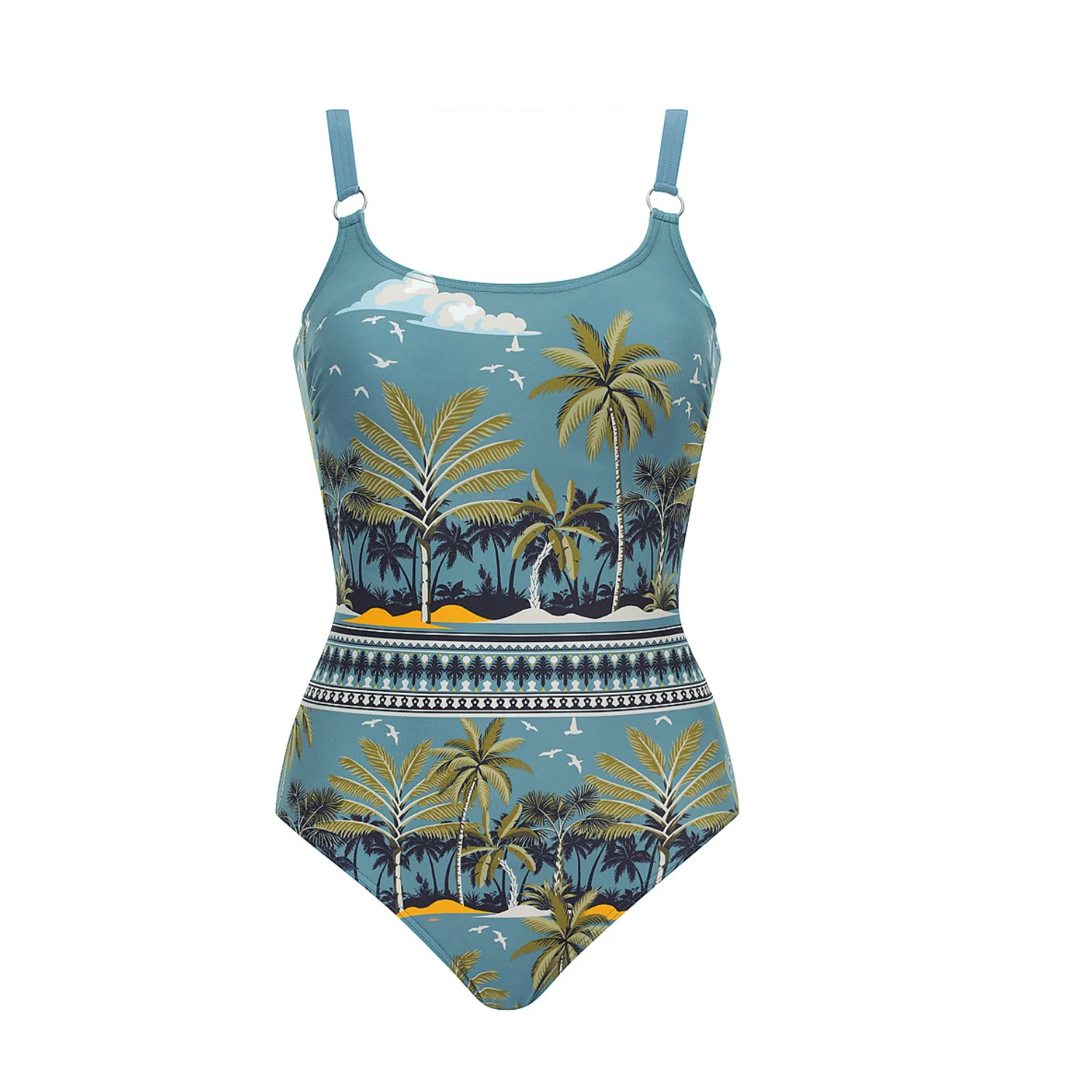 Olympia Teal Tropic Print One Piece 32617 - Image 2