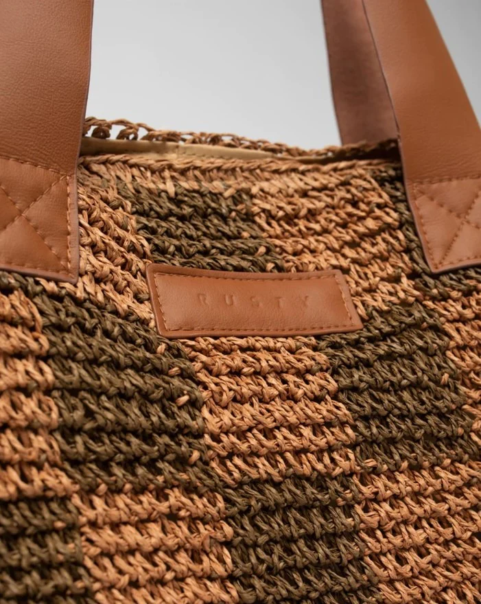 Rusty Chocolate Checkmate Straw Beach Bag BFL1162 - Image 4