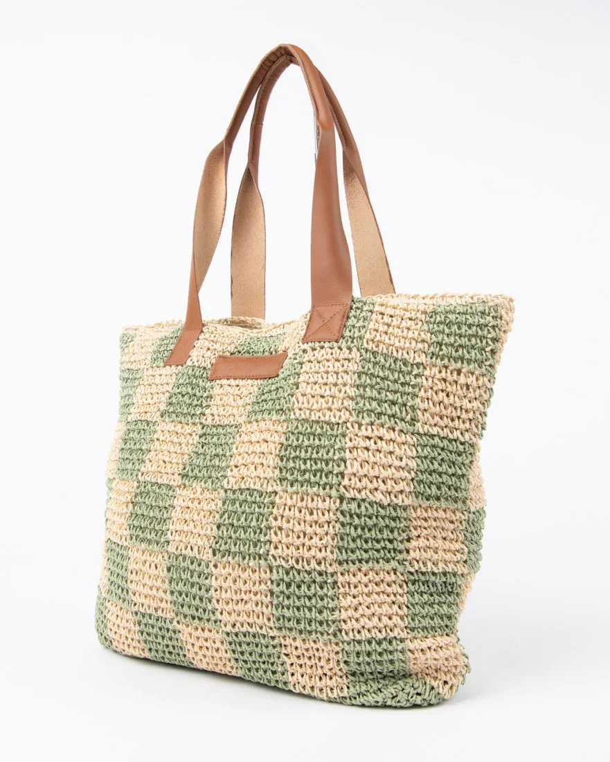 Rusty Natural/Mint Checkmate Straw Beach Bag BFL1162 - Image 3