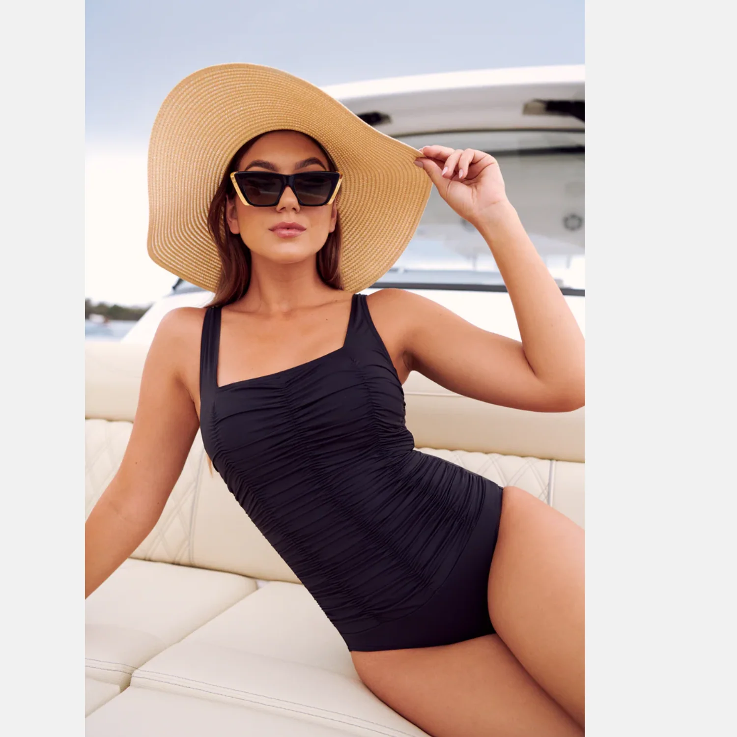 Togs Black Gathered Square One Piece SB45TH - Image 4